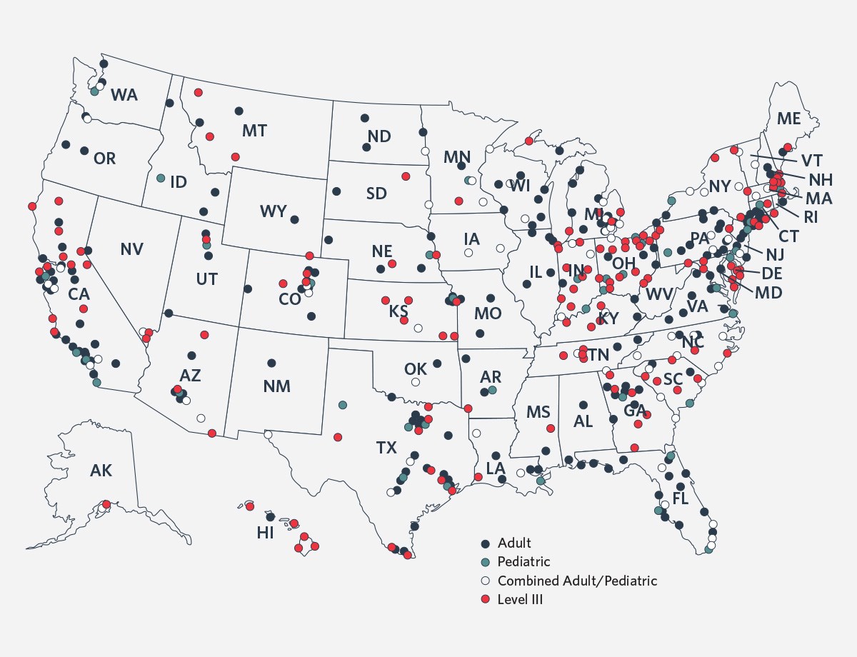 Map of all TQIP centers, Spring 2021